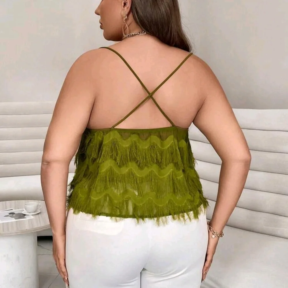SHEIN Olive Green Fringe Camisole - Picture 3 of 3
